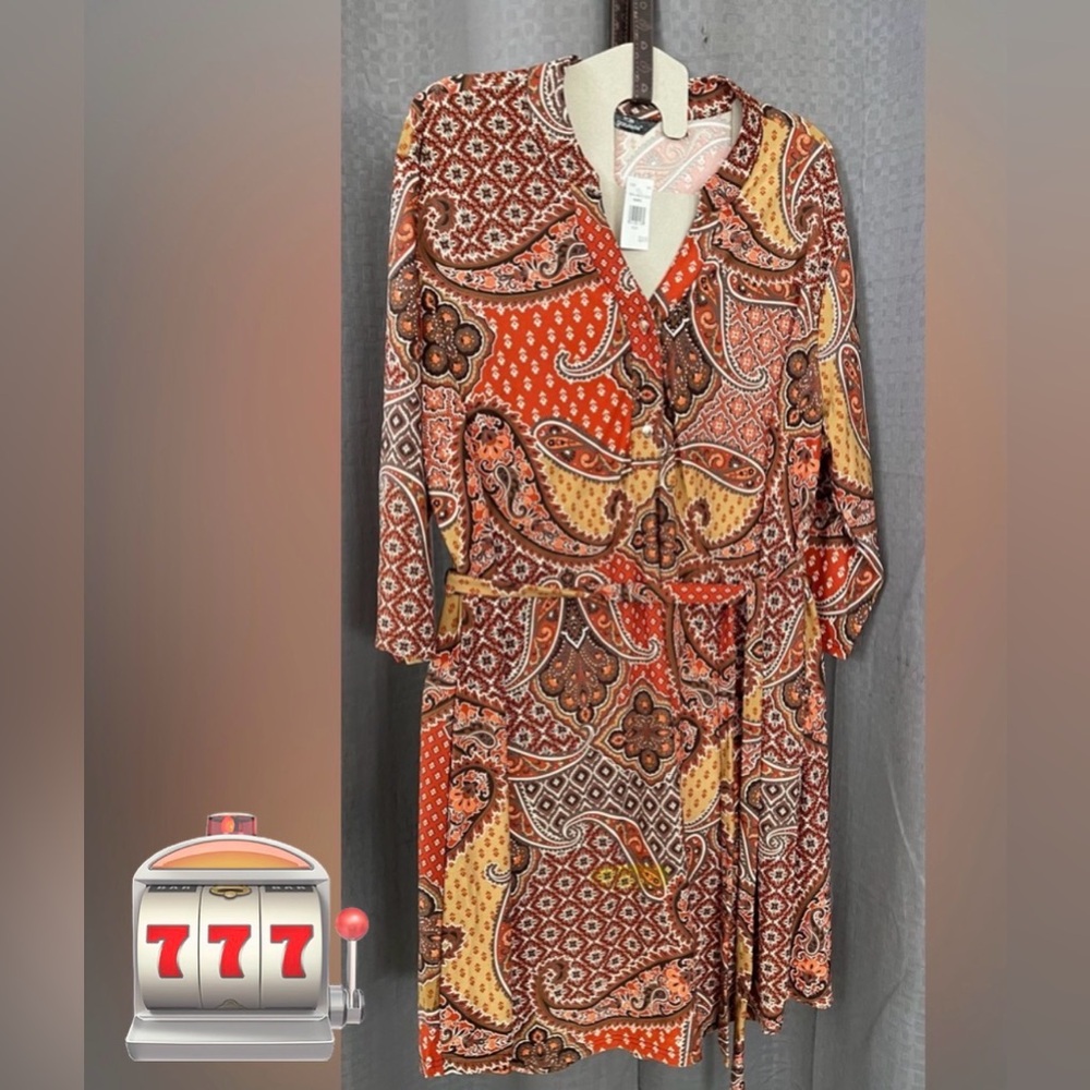 Mlle Gabrielle plus size dress in earth and orange tones size 3X B-1